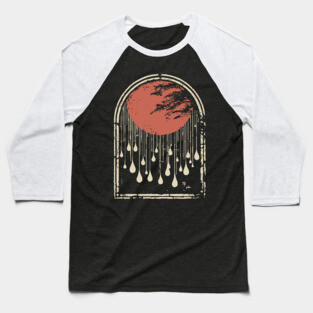 Abstract Japanese City Rain Drops - Vintage Grunge Art Baseball T-Shirt