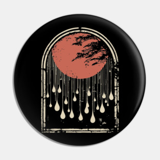 Abstract Japanese City Rain Drops - Vintage Grunge Art Pin