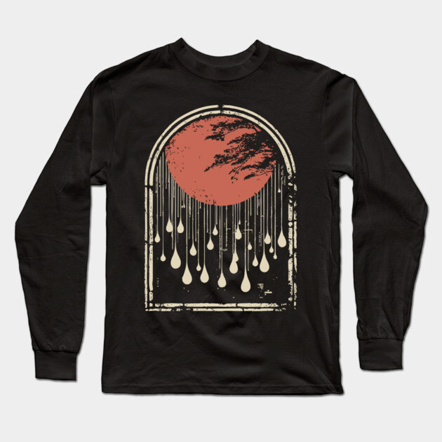 Abstract Japanese City Rain Drops - Vintage Grunge Art Long Sleeve T-Shirt by TuncGK