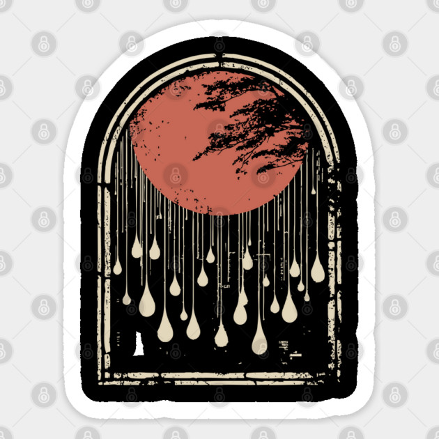 Abstract Japanese City Rain Drops - Vintage Grunge Art Sticker by TuncGK