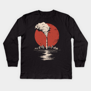 Vintage Japanese Industrial Factory - Retro Smoke Art Kids Long Sleeve T-Shirt