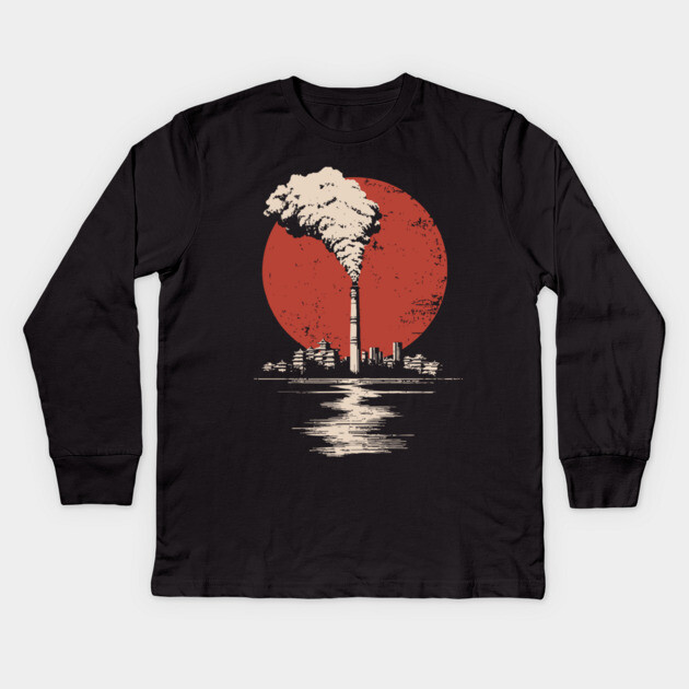 Vintage Japanese Industrial Factory - Retro Smoke Art Kids Long Sleeve T-Shirt by TuncGK