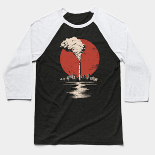 Vintage Japanese Industrial Factory - Retro Smoke Art Baseball T-Shirt