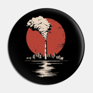 Vintage Japanese Industrial Factory - Retro Smoke Art Pin