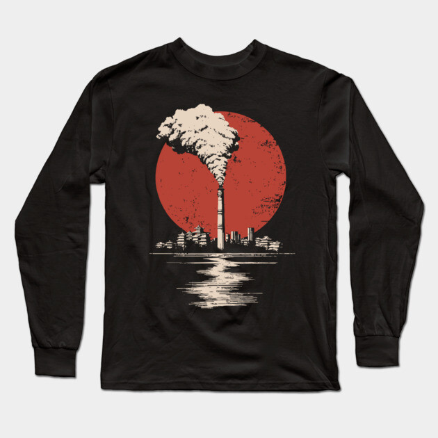 Vintage Japanese Industrial Factory - Retro Smoke Art Long Sleeve T-Shirt by TuncGK