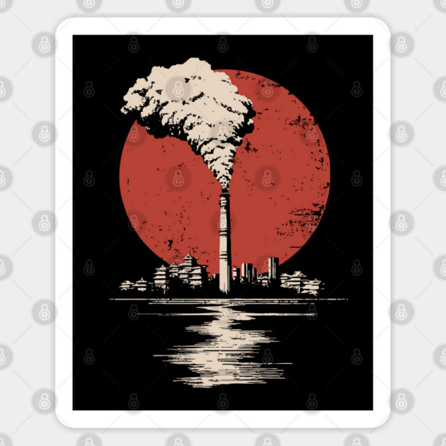 Vintage Japanese Industrial Factory - Retro Smoke Art Sticker by TuncGK