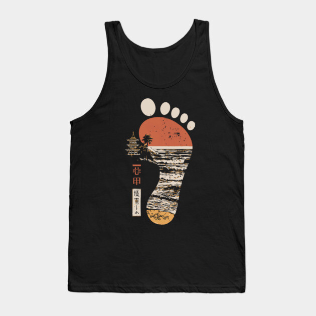 Japanese Footprint Journey - Vintage Coastal Pagoda Art Tank Top by TuncGK