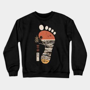 Japanese Footprint Journey - Vintage Coastal Pagoda Art Crewneck Sweatshirt