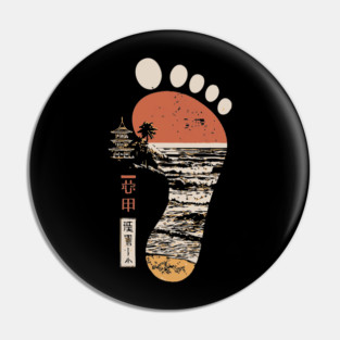 Japanese Footprint Journey - Vintage Coastal Pagoda Art Pin