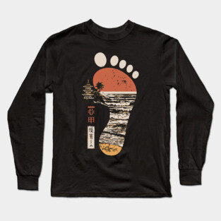 Japanese Footprint Journey - Vintage Coastal Pagoda Art Long Sleeve T-Shirt