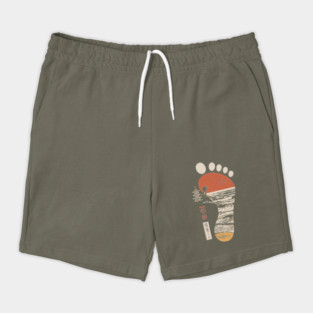 Japanese Footprint Journey - Vintage Coastal Pagoda Art Shorts