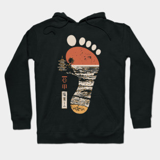 Japanese Footprint Journey - Vintage Coastal Pagoda Art Hoodie