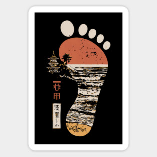 Japanese Footprint Journey - Vintage Coastal Pagoda Art Magnet