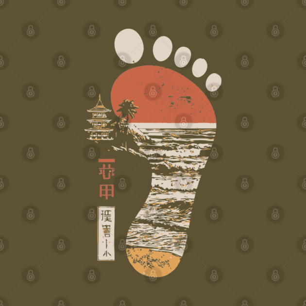 Japanese Footprint Journey - Vintage Coastal Pagoda Art by TuncGK