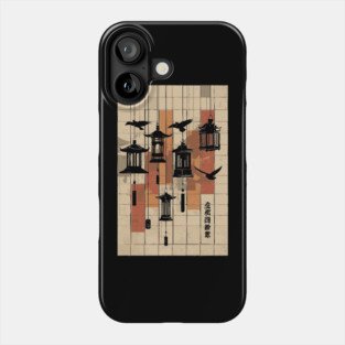 Japanese Mid-Century Geometric - Vintage Lantern Bird Art Phone Case