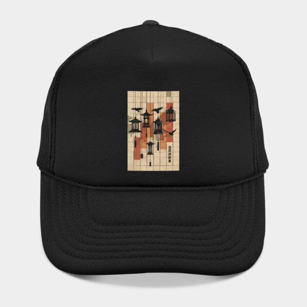 Japanese Mid-Century Geometric - Vintage Lantern Bird Art by TuncGK