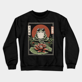 Cool Zen Frog with Aviators - Vintage Japanese Art Crewneck Sweatshirt