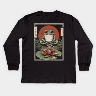 Cool Zen Frog with Aviators - Vintage Japanese Art Kids Long Sleeve T-Shirt