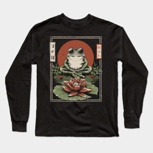 Cool Zen Frog with Aviators - Vintage Japanese Art Long Sleeve T-Shirt