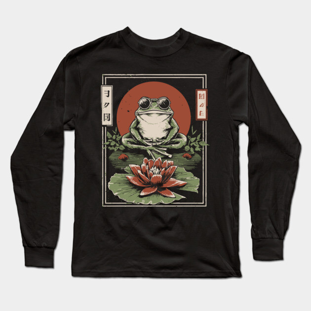 Cool Zen Frog with Aviators - Vintage Japanese Art Long Sleeve T-Shirt by TuncGK
