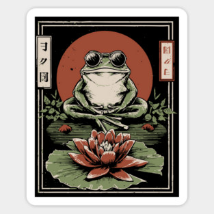 Cool Zen Frog with Aviators - Vintage Japanese Art Sticker