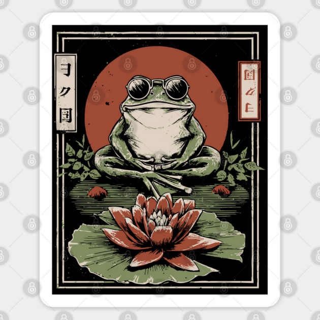 Cool Zen Frog with Aviators - Vintage Japanese Art Sticker by TuncGK