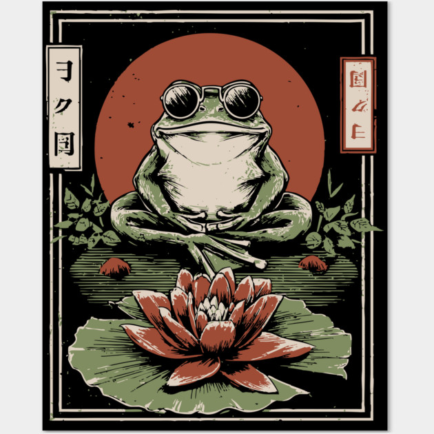 Cool Zen Frog with Aviators - Vintage Japanese Art Wall Art by TuncGK
