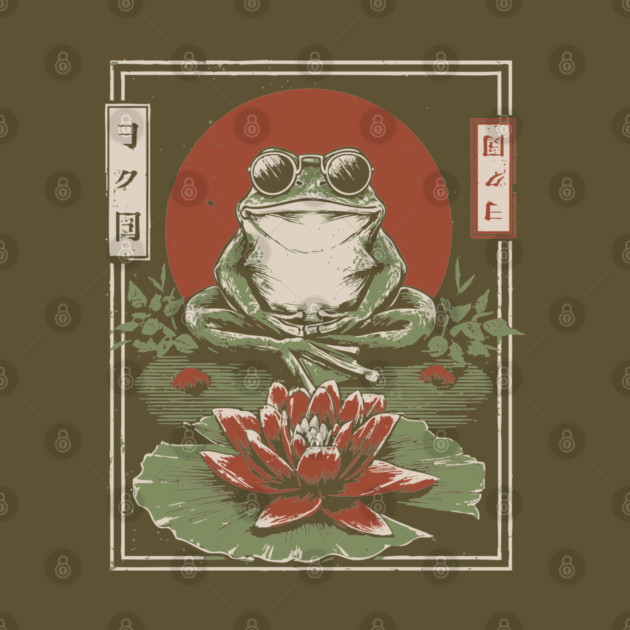 Cool Zen Frog with Aviators - Vintage Japanese Art by TuncGK