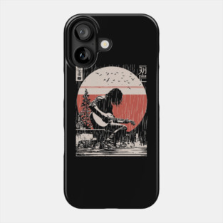 Japanese Guitarist in Rain - Vintage Moody Music Art Phone Case