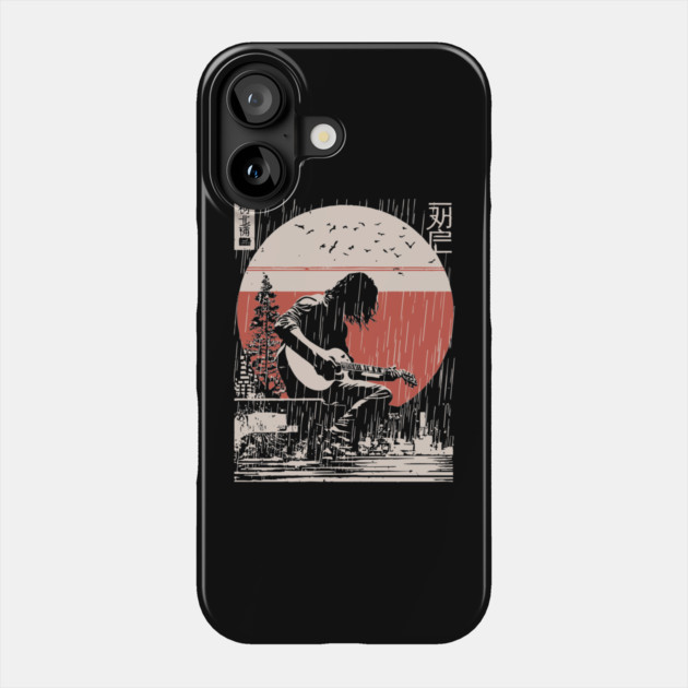 Japanese Guitarist in Rain - Vintage Moody Music Art Phone Case by TuncGK