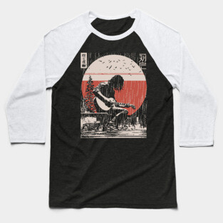 Japanese Guitarist in Rain - Vintage Moody Music Art Baseball T-Shirt