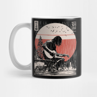 Japanese Guitarist in Rain - Vintage Moody Music Art Mug