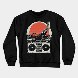 Retro Iguana Boombox - Vintage Japanese Beach Vibes Crewneck Sweatshirt