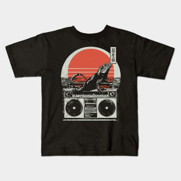 Retro Iguana Boombox - Vintage Japanese Beach Vibes Kids T-Shirt by TuncGK