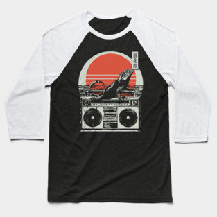 Retro Iguana Boombox - Vintage Japanese Beach Vibes Baseball T-Shirt