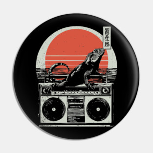 Retro Iguana Boombox - Vintage Japanese Beach Vibes Pin