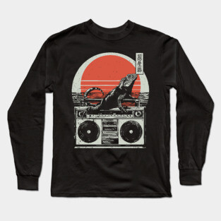 Retro Iguana Boombox - Vintage Japanese Beach Vibes Long Sleeve T-Shirt