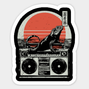 Retro Iguana Boombox - Vintage Japanese Beach Vibes Sticker