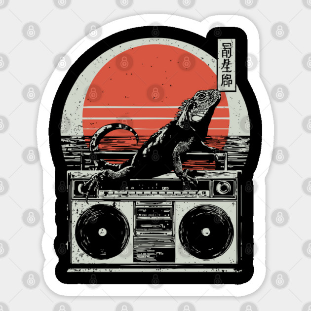 Retro Iguana Boombox - Vintage Japanese Beach Vibes Sticker by TuncGK