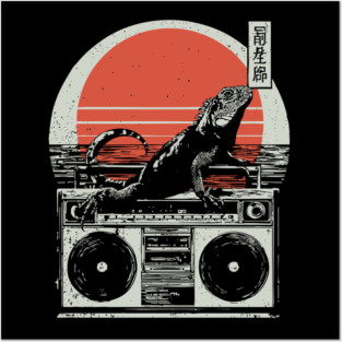 Retro Iguana Boombox - Vintage Japanese Beach Vibes Posters and Art