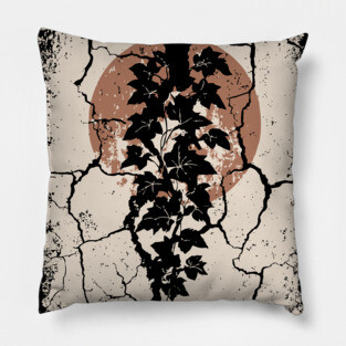 Japanese Ivy on Cracked Wall - Vintage Wabi Sabi Art Pillow