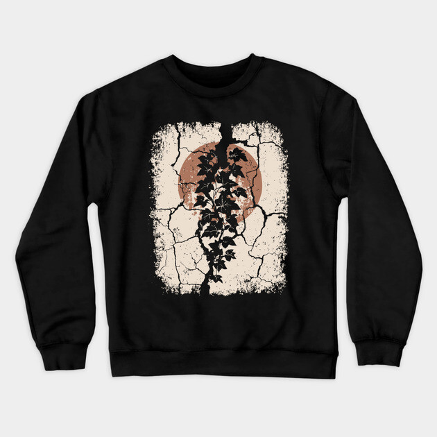 Japanese Ivy on Cracked Wall - Vintage Wabi Sabi Art Crewneck Sweatshirt by TuncGK