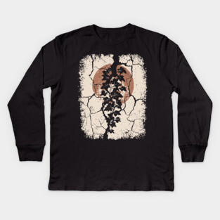 Japanese Ivy on Cracked Wall - Vintage Wabi Sabi Art Kids Long Sleeve T-Shirt