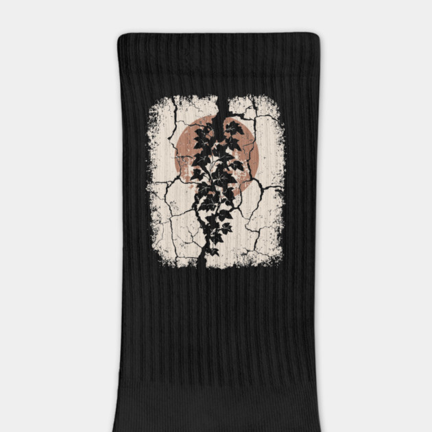 Japanese Ivy on Cracked Wall - Vintage Wabi Sabi Art by TuncGK