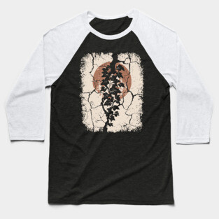 Japanese Ivy on Cracked Wall - Vintage Wabi Sabi Art Baseball T-Shirt