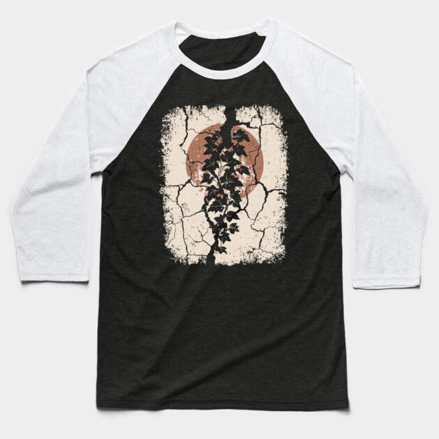 Japanese Ivy on Cracked Wall - Vintage Wabi Sabi Art Baseball T-Shirt by TuncGK