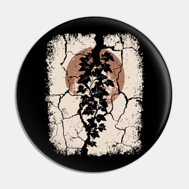 Japanese Ivy on Cracked Wall - Vintage Wabi Sabi Art Pin by TuncGK