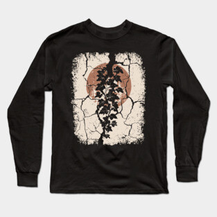 Japanese Ivy on Cracked Wall - Vintage Wabi Sabi Art Long Sleeve T-Shirt