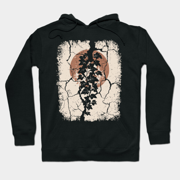 Japanese Ivy on Cracked Wall - Vintage Wabi Sabi Art Hoodie by TuncGK