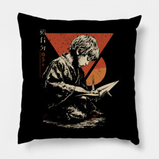 Japanese Origami Crane Kid - Vintage Art of Patience Pillow